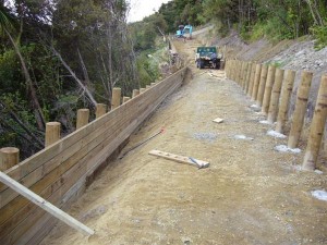 Driveway with retaining wall construction