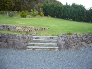 Rock landscaping with steps